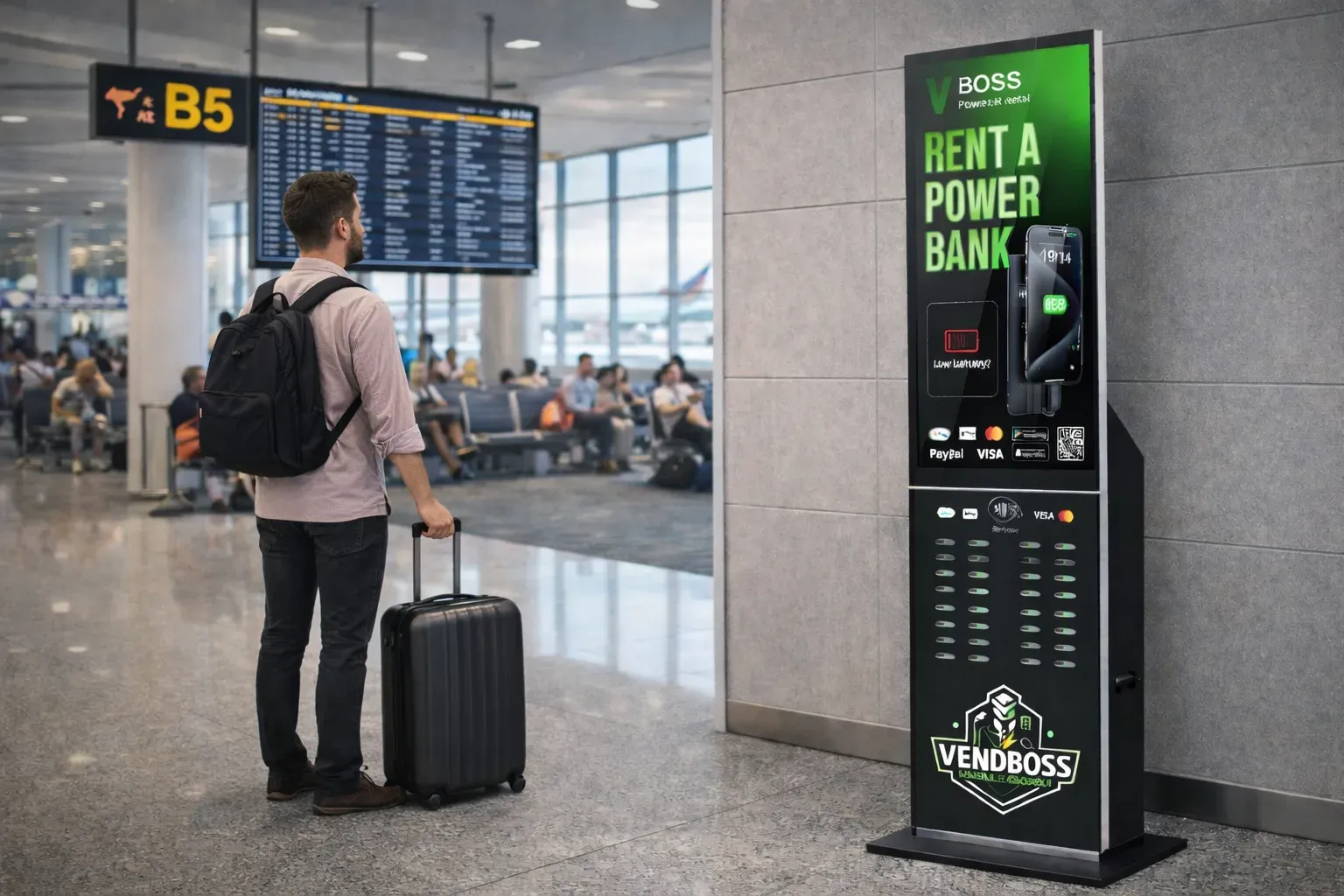 VBoss charging station at a airports & travel venue