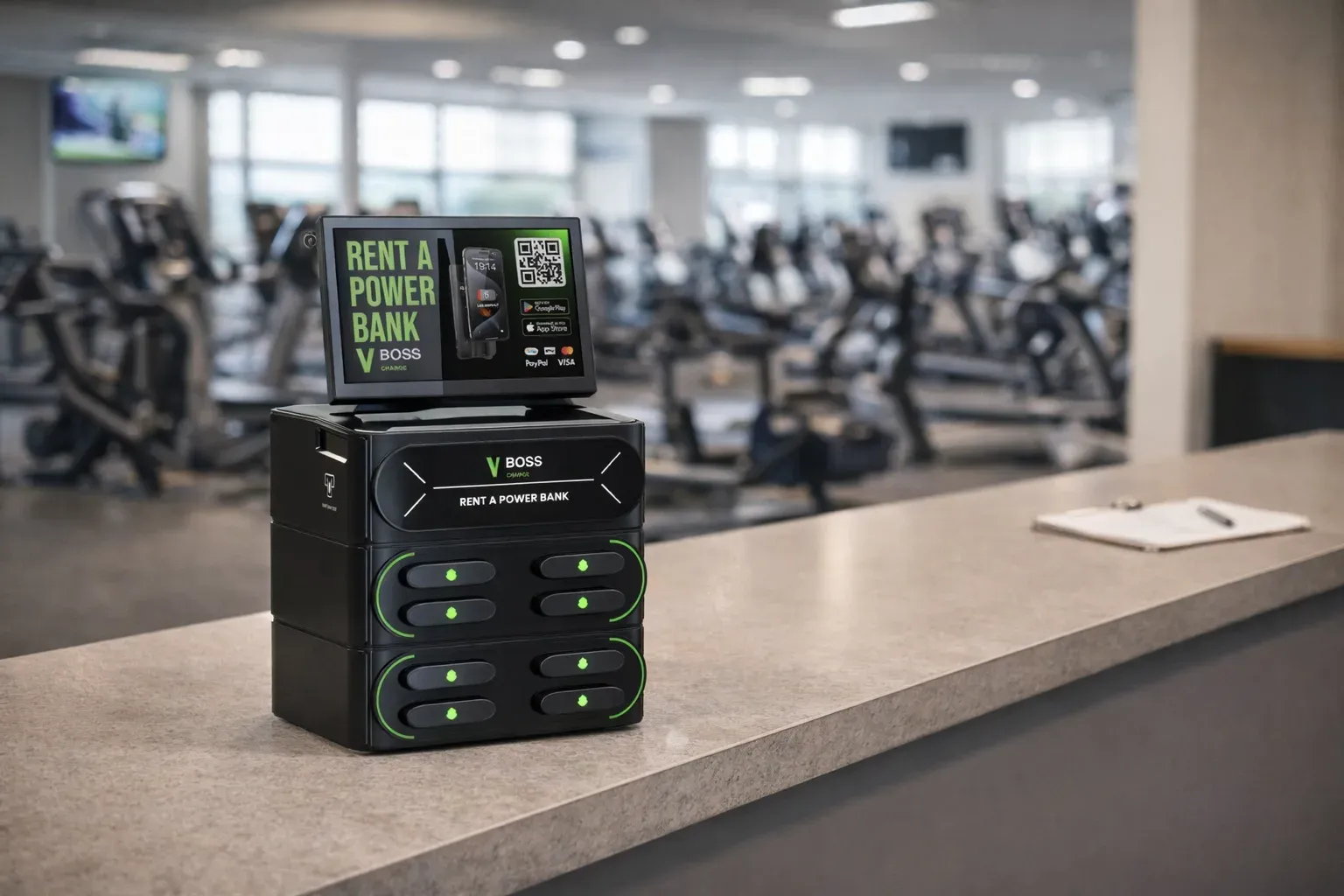 VBoss charging station at a gyms & fitness studios venue